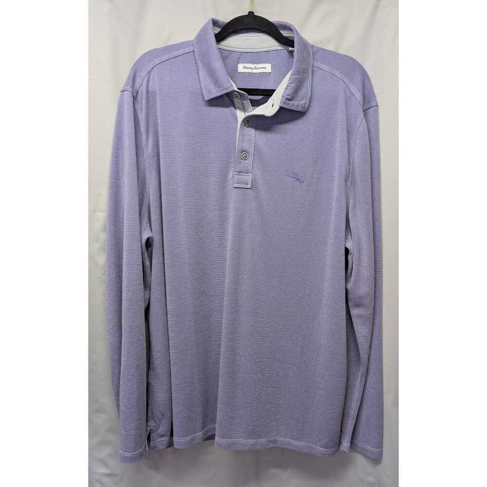 Tommy Bahama Men's XL Lavender Purple Long Sleeve Polo Tencel Modal Marlin Logo